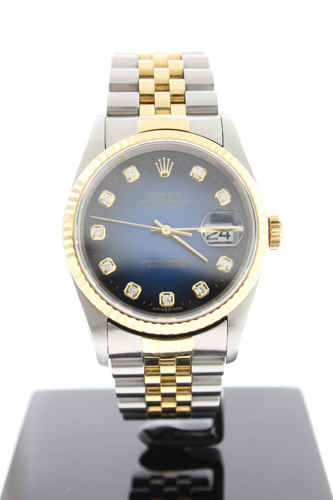 Rolex Datejust 18K Gold & Stainless Steel Jubilee Blue Vignette Diamond Dial 36mm 16233 - Arnik Jewellers