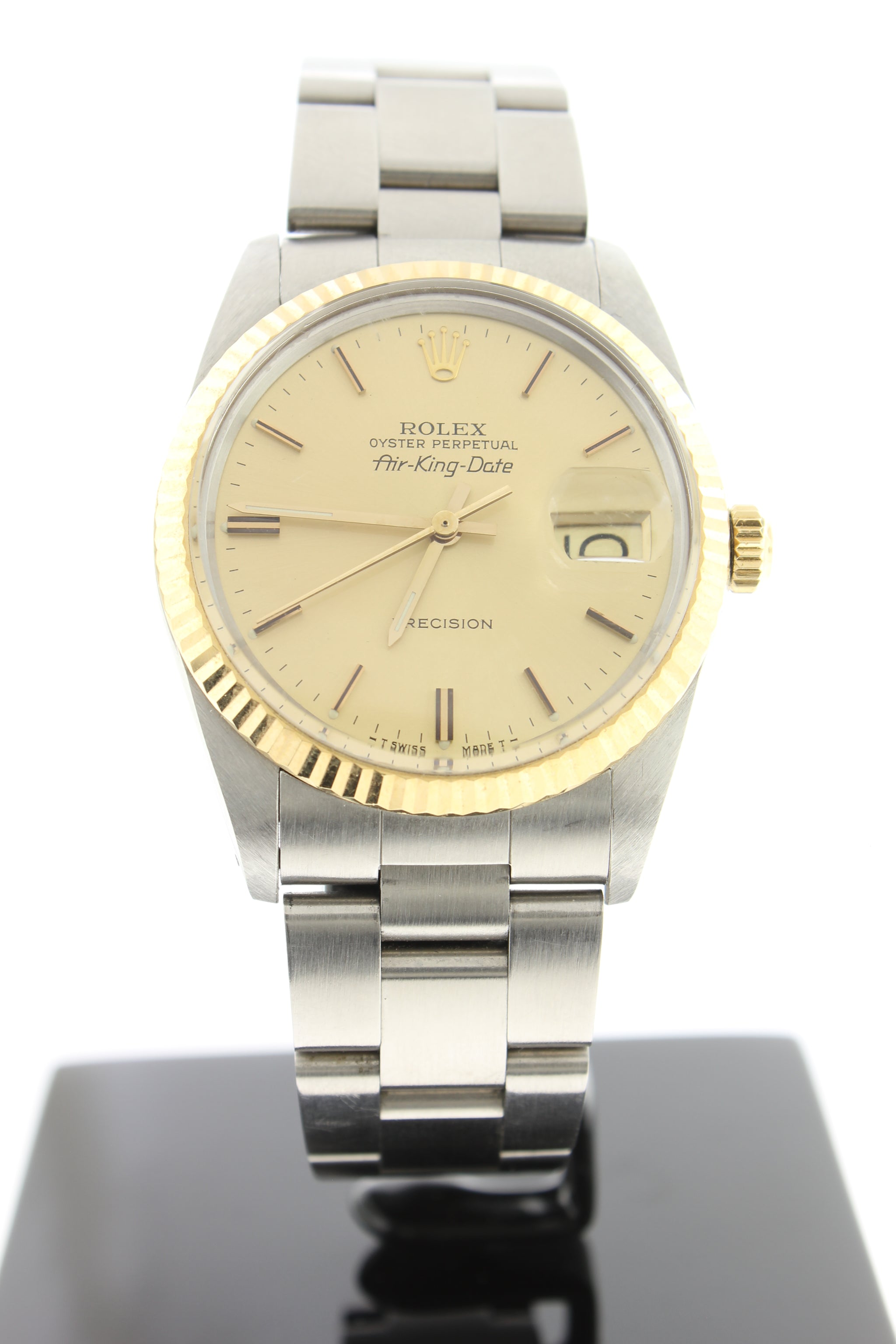 Rolex Air King Precision 18K Yellow Gold Stainless Steel 34mm 5701 Champagne Dial Arnik Jewellers